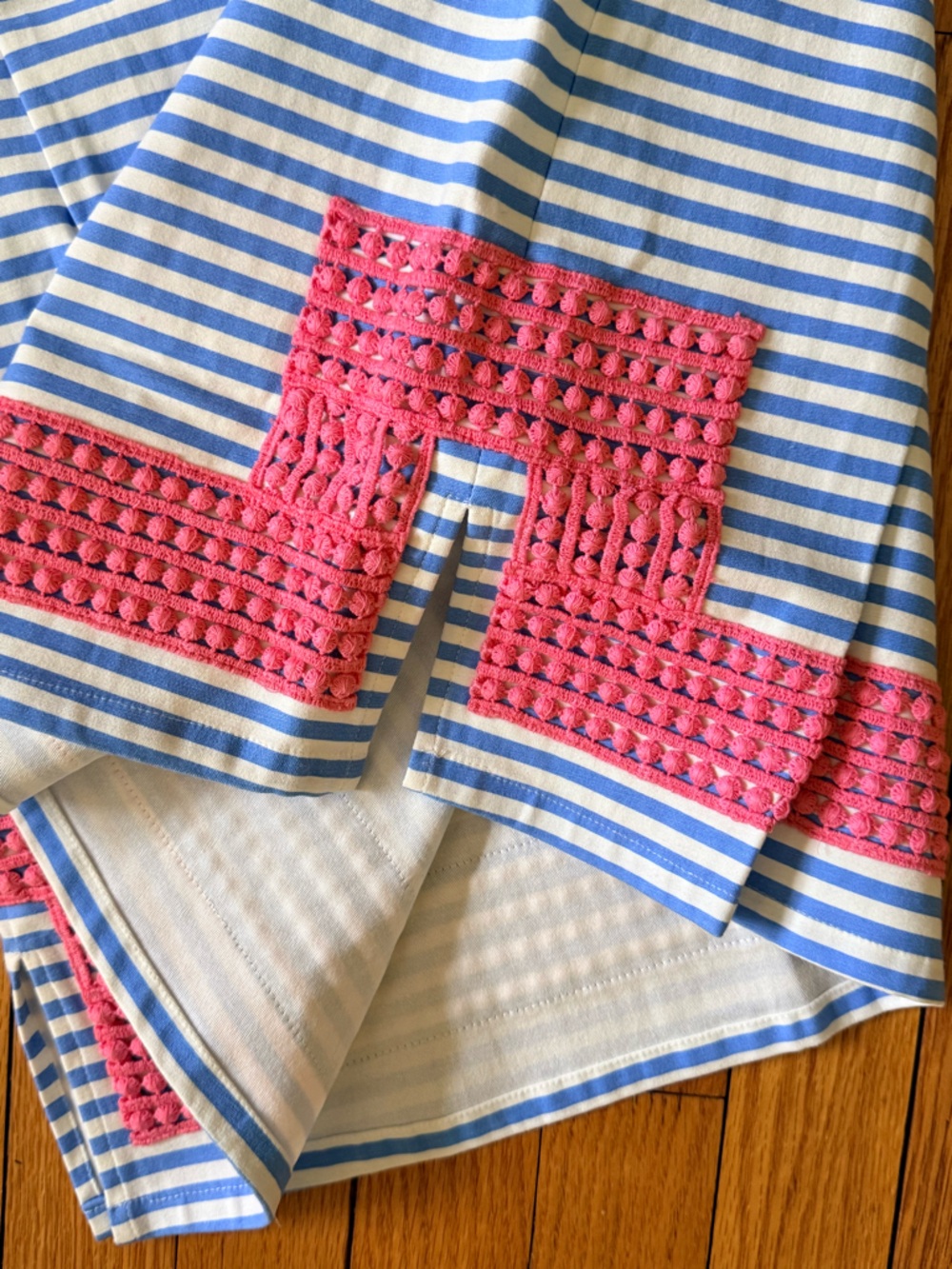 Sail to Sable Small Blue & White Striped Sleeveless Dress with Pink Trim-NWOT - Picture 4 of 6